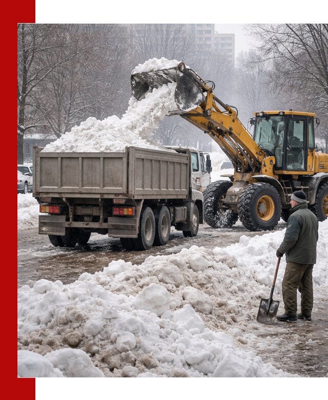 Вывоз снега грузовой техникой в Назрани оперативно и чисто