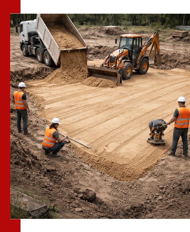 Устройство песчаной подушки для фундаментов и дорог в Назрани